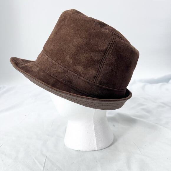 Vintage Echtes Leder Brown Suede Tall Bucket Cap Unisex 9\